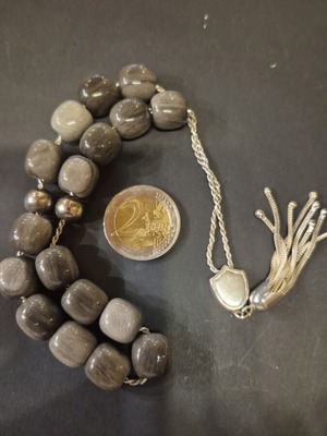 Komboloi with obsidian beads and silver elements new