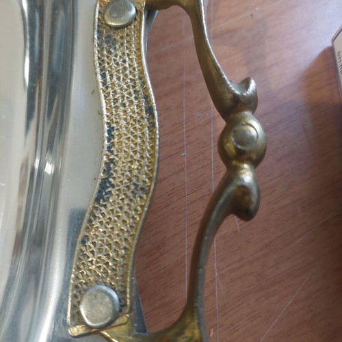 Vintage stainless steel serving tray used, year 1950