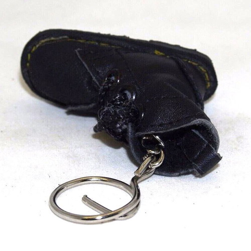 Keychain miniature black leather motorcycle boot new