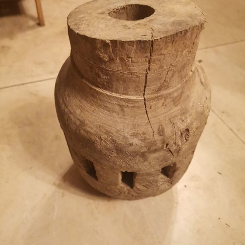 Antique wooden ox cart axle restored