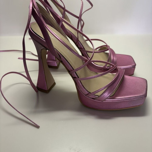 Tsakiris Mallas pink metallic platform sandals size 38 like new, 12 cm heel