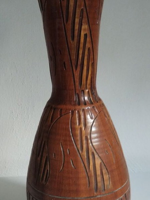 Clay floor vase used vintage with embossed designs