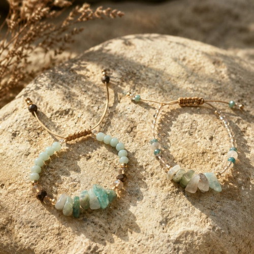 Handmade bracelets beige and turquoise set, new