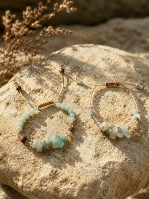 Handmade bracelets beige and turquoise set, new