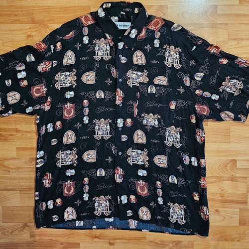 Old FLAGSHIP Black Pattern Design Rayon Shirt XL like new