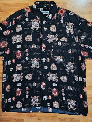 Old FLAGSHIP Black Pattern Design Rayon Shirt XL like new