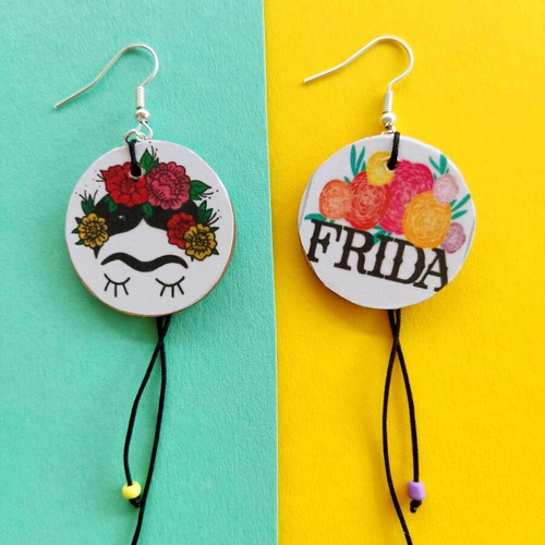 Frida Kahlo earrings handmade, new, colorful