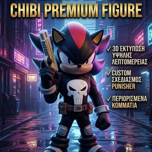 Φιγούρα Shadow the Hedgehog καινούργια, custom 3D printed με σχέδιο Punisher