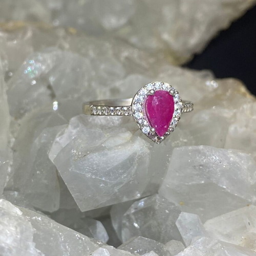Silver ring with natural ruby and moissanite, new