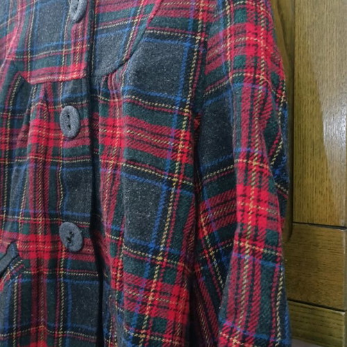 BSB women's short checked coat like new, gray red, size S