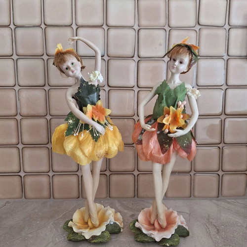 Decorative fairy ballerina set of 2, new, resin with hand-painted details