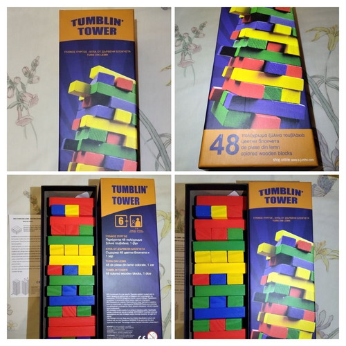 Tumblin' Tower game new, 48 colorful wooden pieces