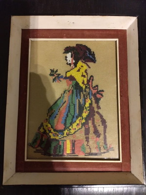 Embroidery with female figure framed artwork