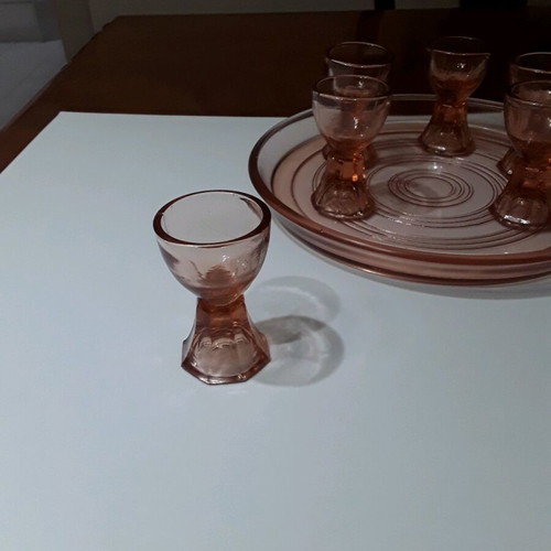 Liqueur glasses used, set of 6 with matching color tray