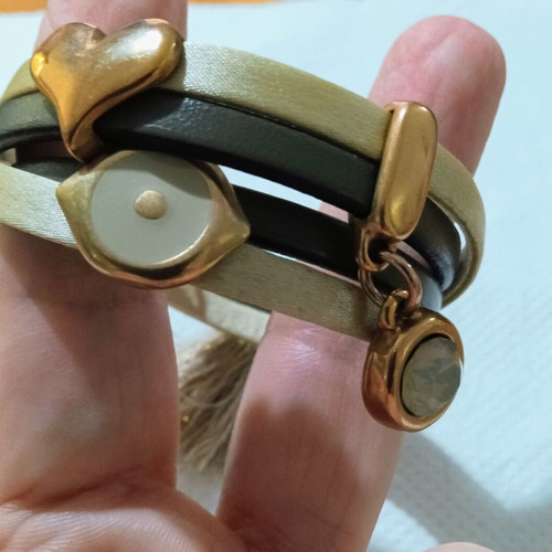 Leather bracelet Too Little double beige and black with gold details like new