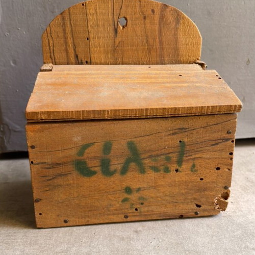 Salt box used, old handmade wooden collectible