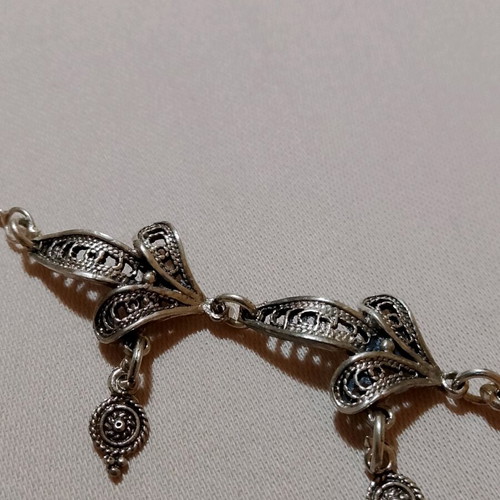 Handmade silver vintage necklace with filigree and turquoise like new