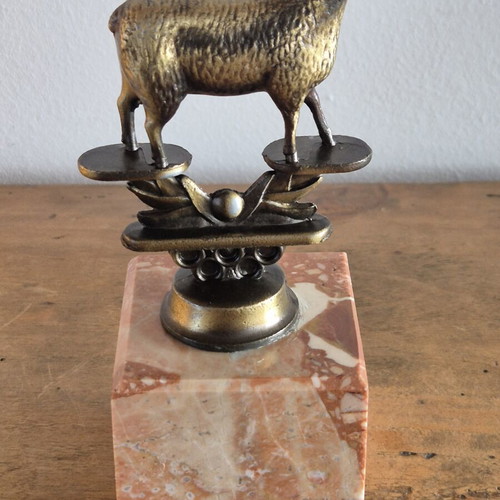Art Deco brass sheep bookends, original pair on marble bases