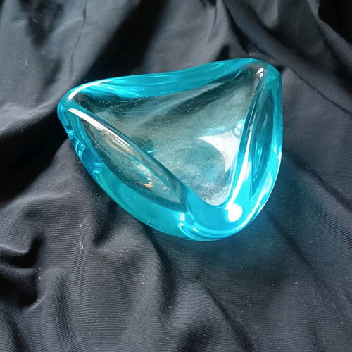 Glass ashtray used, blue Murano style vintage