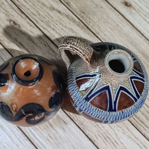 Merkelbach German collector's miniature jugs set of 2, hand-crafted salt glaze