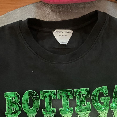 Tshirt Bottega Veneta M black cotton with sequins and fringes like new