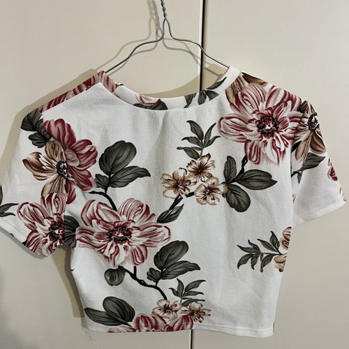 Floral crop top like new, size M, white multicolor