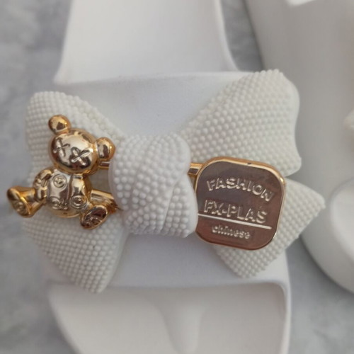 Slippers white with bow and gold details used, size 37