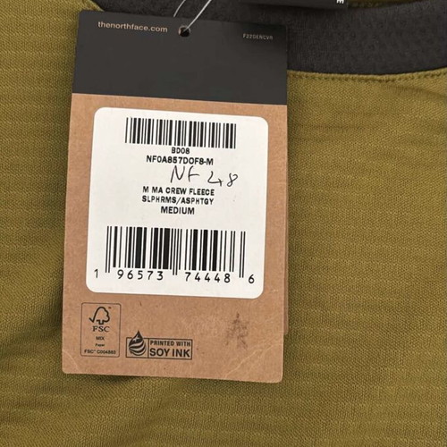 The North Face Crew Fleece Sweater new, olive green, size M