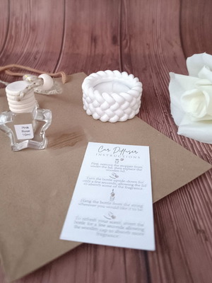 Teacher Gift Set with Handmade Porcelain Candle Holder and Car Diffuser