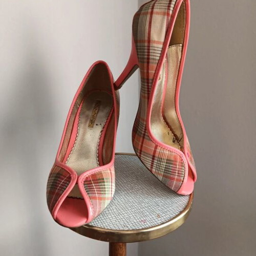 Nina-Nina plaid fabric peep toe pumps size 37