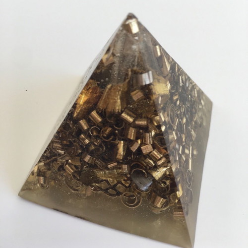 Orgonite pyramid with quartz, silver, copper new