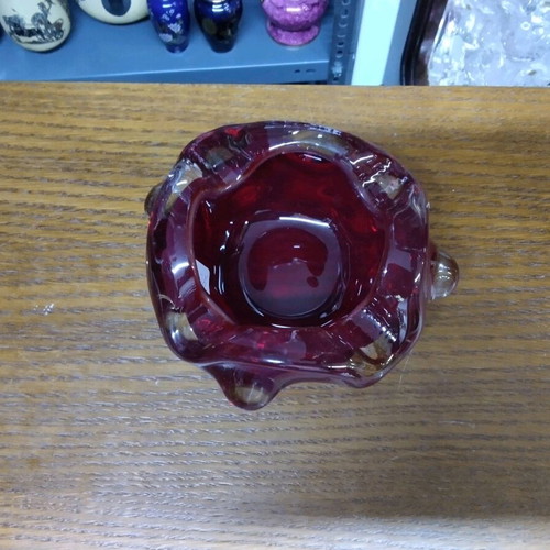 Glass fondue pot in cherry shade like new 8x12x12