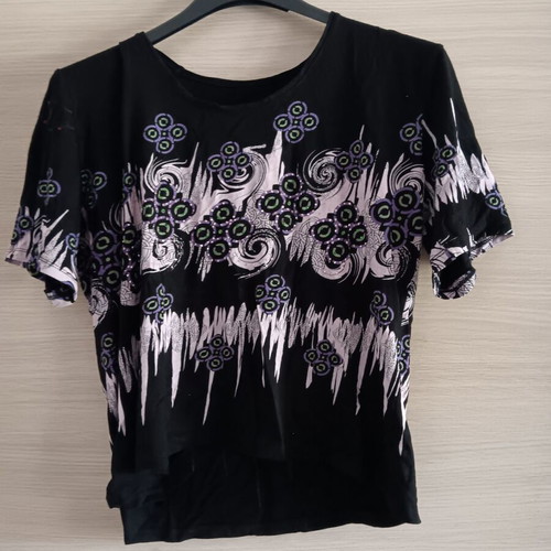 Women's short-sleeve blouse used, size L, black and purple