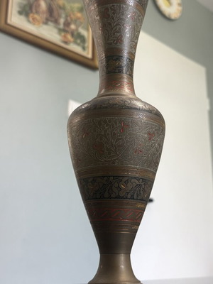 Ινδική βιντάζ χάλκινη βάζα με χειροποίητη χάραξη σαν καινούργια
