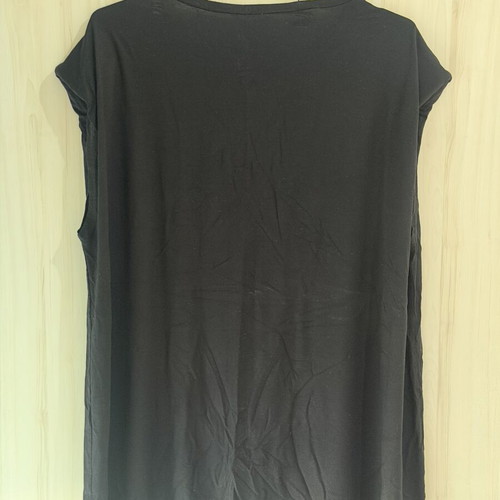 Black long blouse used, mini dress style with shoulder pads