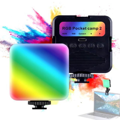 RGB LED Video Light pocket clip-on with adjustable angle and rechargeable battery