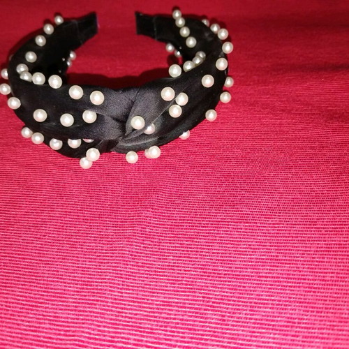 Hairband used, black satin with white pearls