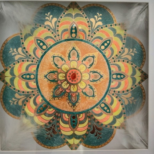 Mandala with Quartz for Prosperity New, Handcrafted with Natural Feathers
