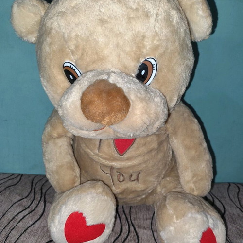 Large teddy bear with hearts used