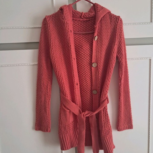 Cardigan with hood in coral color like new