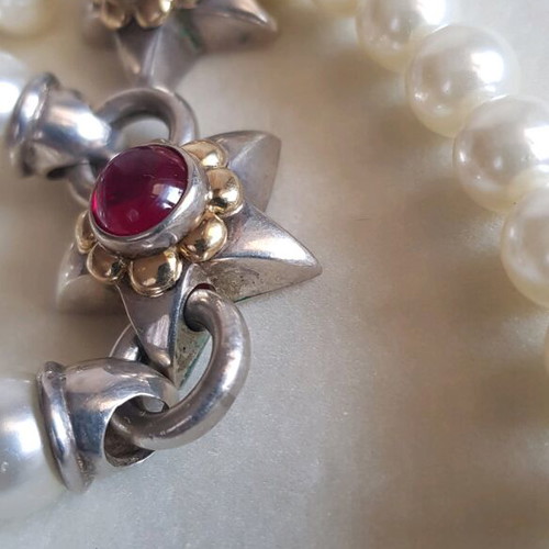 Pearl necklace and bracelet set silver 925 and 18K gold used