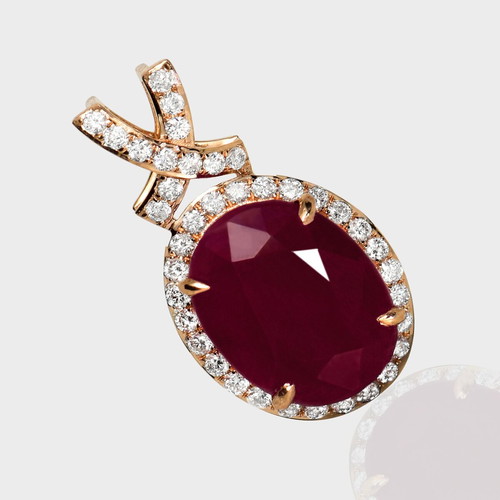 Pendant 14K Rose Gold with 4.66ct Natural Ruby and 0.43ct Diamond new
