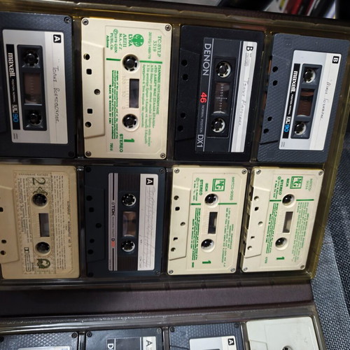 Greek music cassette tapes, pack of 16 with carrying case