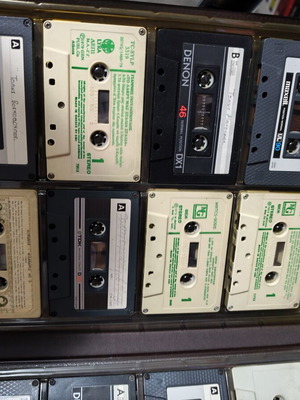 Greek music cassette tapes, pack of 16 with carrying case