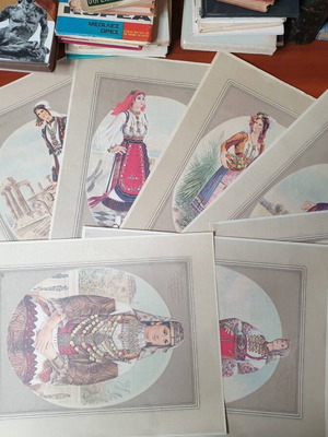 Lithographs used, set of 7 traditional costumes by Marios Ouzounis