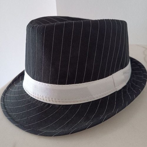 Pork Pie striped hat used, black and white