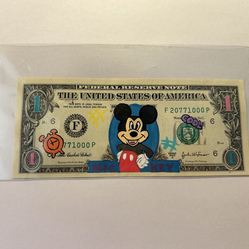 American 1 Dollar Drawing Mickey Mouse Acrylic New