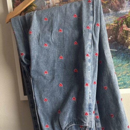 Lili Sidonio limited edition straight denim pants with hearts, size W26