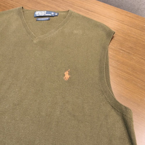 Polo Ralph Lauren Green Sweater Vest 100% Pima Cotton Men’s M Like New