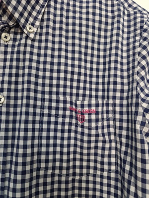Navy & Green men's dress shirt, blue and white, size M